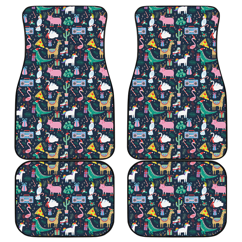 Funny Christmas Animals Pattern Print Front and Back Car Floor Mats