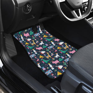 Funny Christmas Animals Pattern Print Front and Back Car Floor Mats