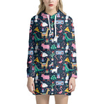 Funny Christmas Animals Pattern Print Hoodie Dress