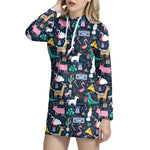 Funny Christmas Animals Pattern Print Hoodie Dress