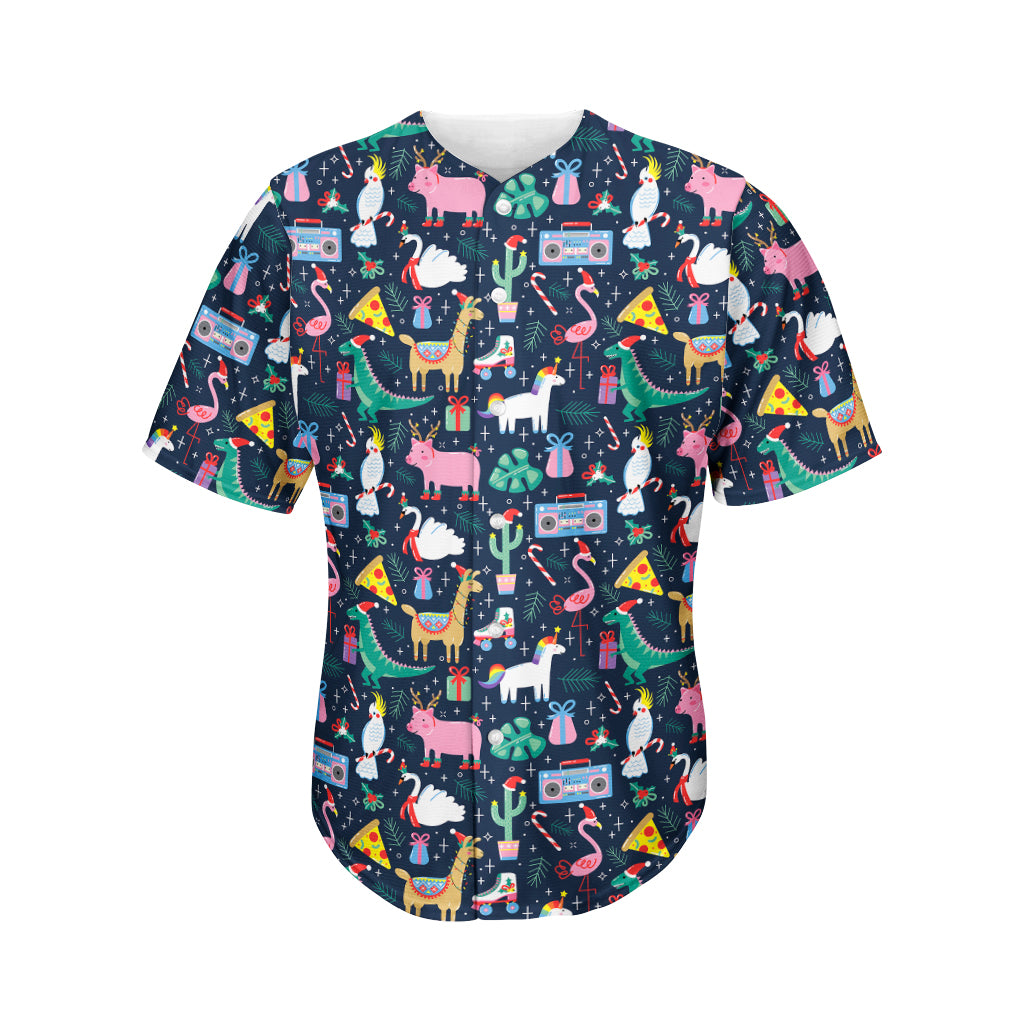 Funny Christmas Animals Pattern Print Men's Baseball Jersey