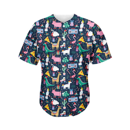Funny Christmas Animals Pattern Print Men's Baseball Jersey