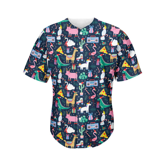 Funny Christmas Animals Pattern Print Men's Baseball Jersey