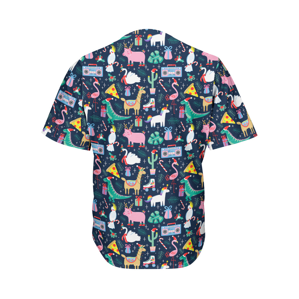 Funny Christmas Animals Pattern Print Men's Baseball Jersey