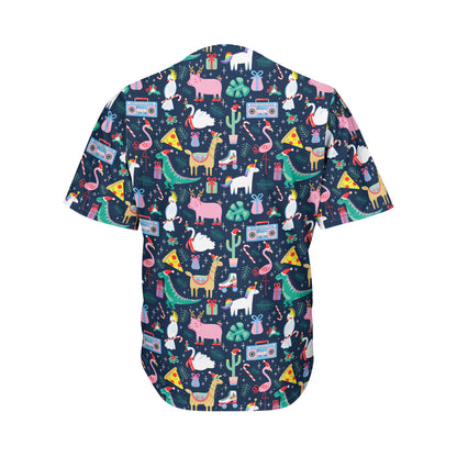 Funny Christmas Animals Pattern Print Men's Baseball Jersey