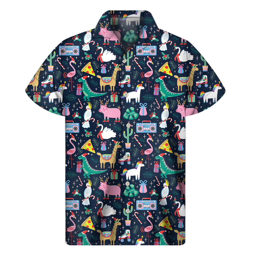 Funny Christmas Animals Pattern Print Men's Short Sleeve Shirt