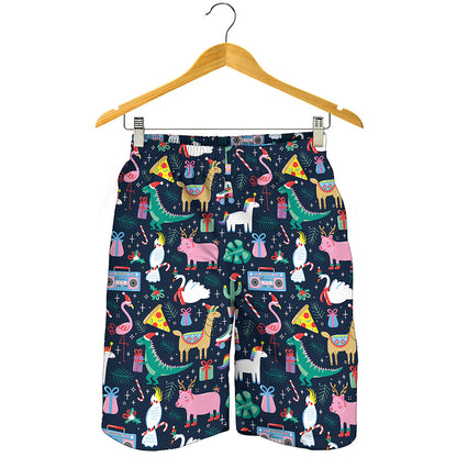 Funny Christmas Animals Pattern Print Men's Shorts