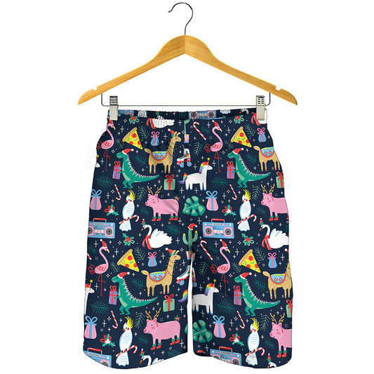 Funny Christmas Animals Pattern Print Men's Shorts