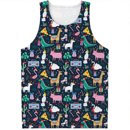 Funny Christmas Animals Pattern Print Men's Tank Top