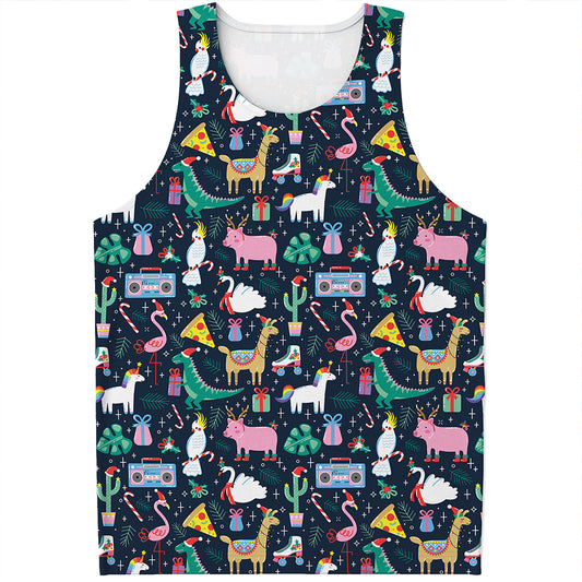Funny Christmas Animals Pattern Print Men's Tank Top