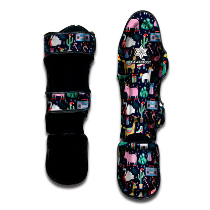 Funny Christmas Animals Pattern Print Muay Thai Shin Guard