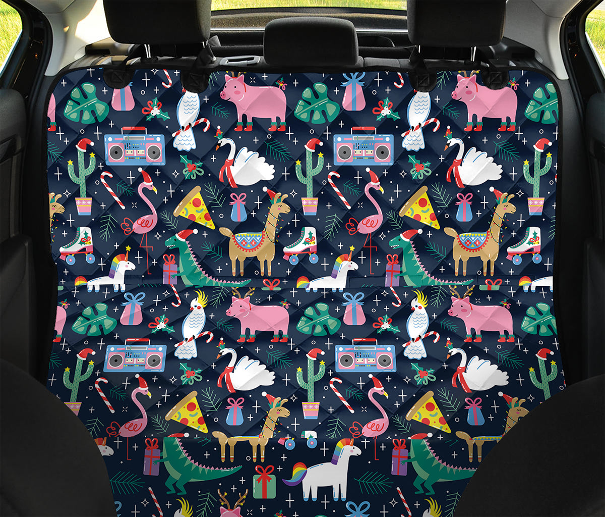 Funny Christmas Animals Pattern Print Pet Car Back Seat Cover