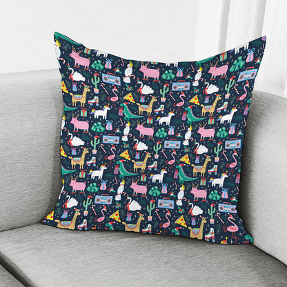 Funny Christmas Animals Pattern Print Pillow Cover