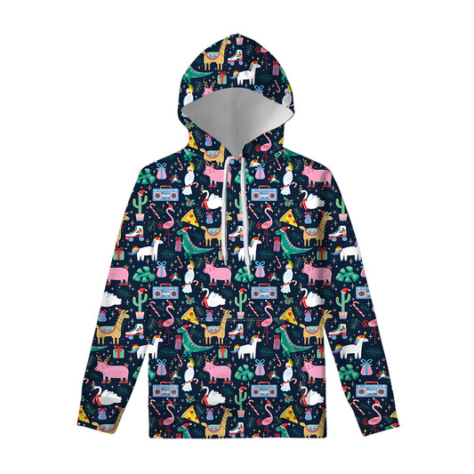 Funny Christmas Animals Pattern Print Pullover Hoodie