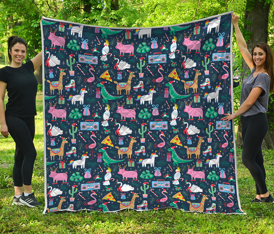 Funny Christmas Animals Pattern Print Quilt