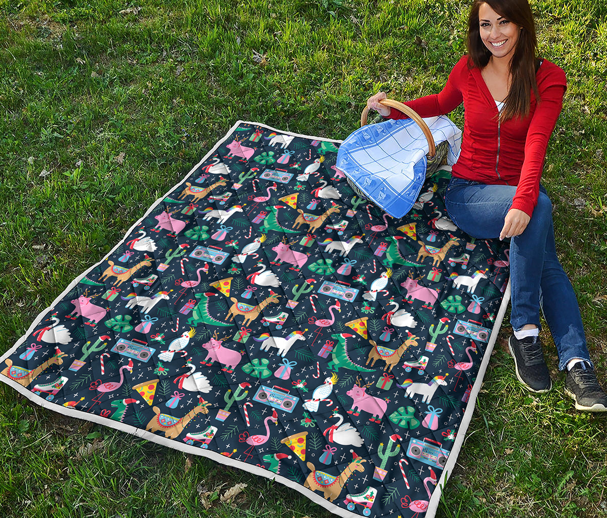 Funny Christmas Animals Pattern Print Quilt