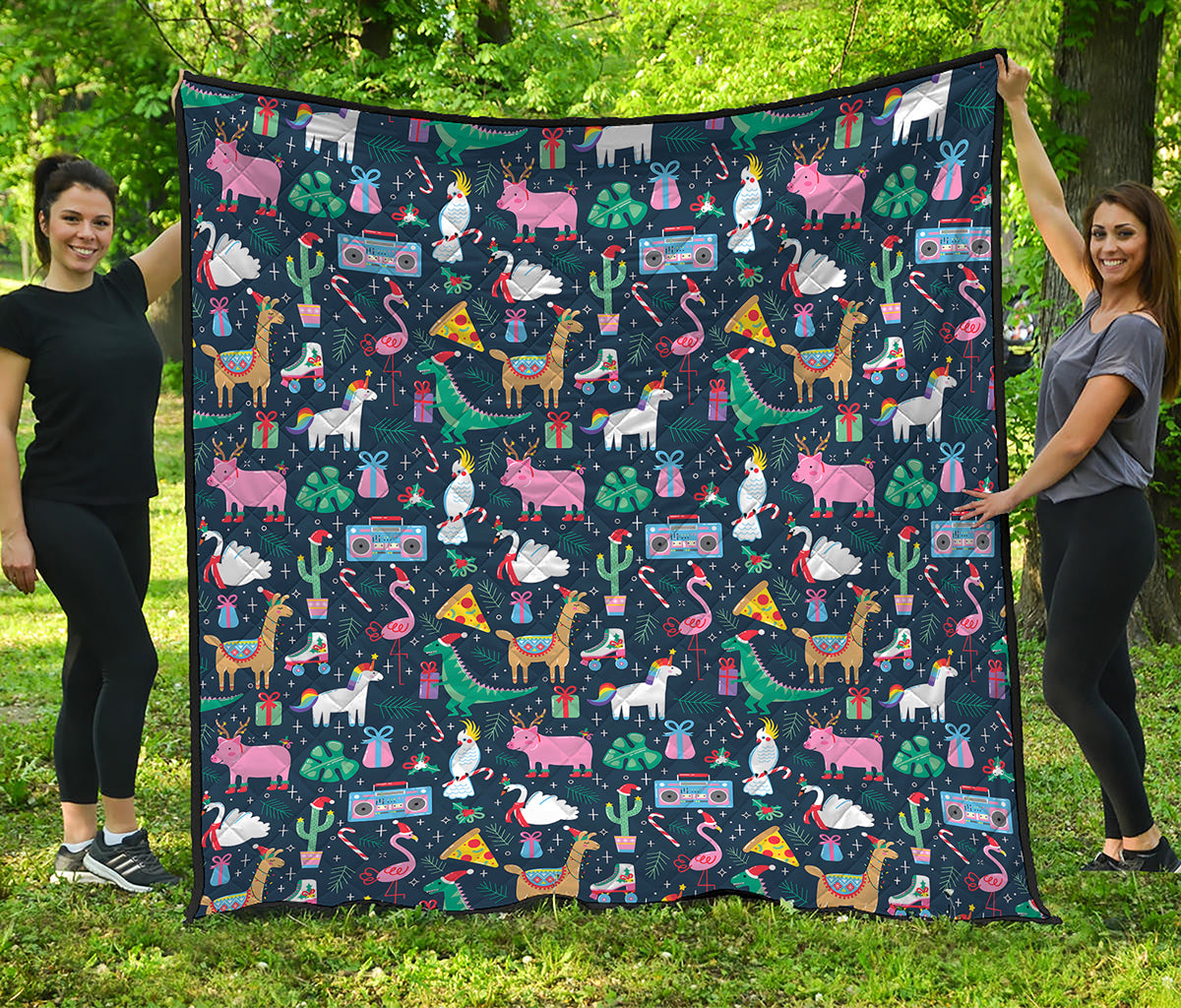 Funny Christmas Animals Pattern Print Quilt