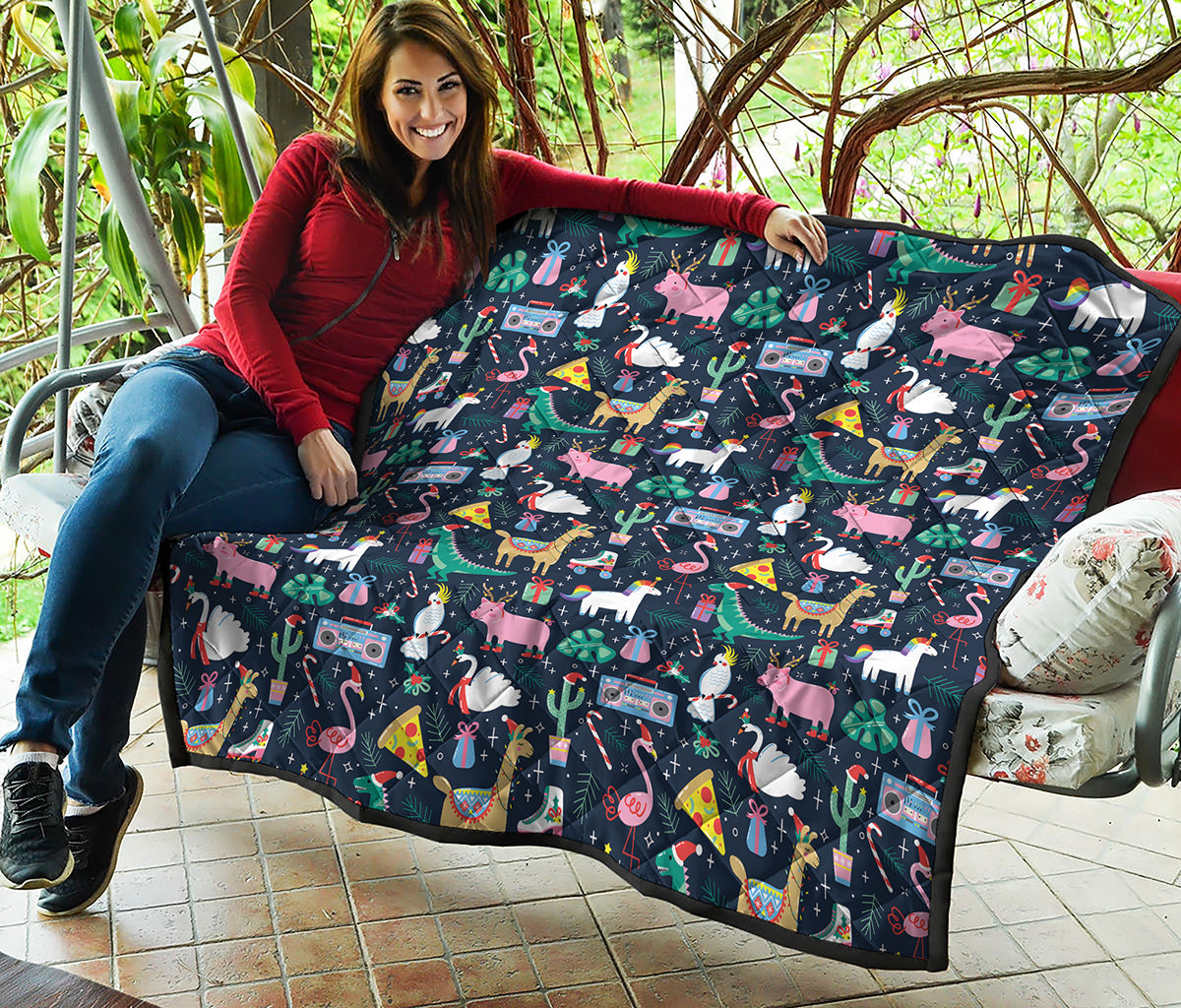 Funny Christmas Animals Pattern Print Quilt