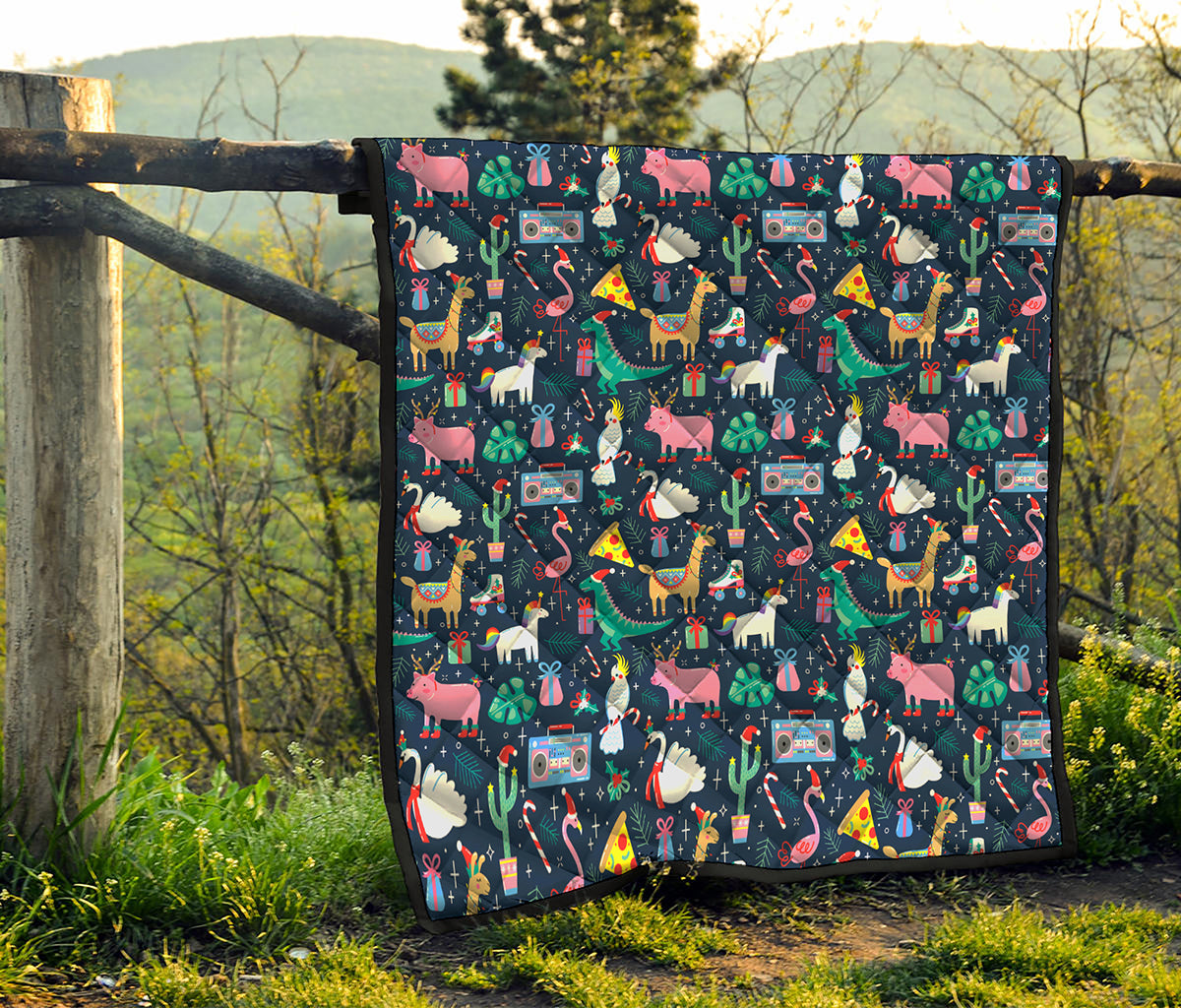 Funny Christmas Animals Pattern Print Quilt