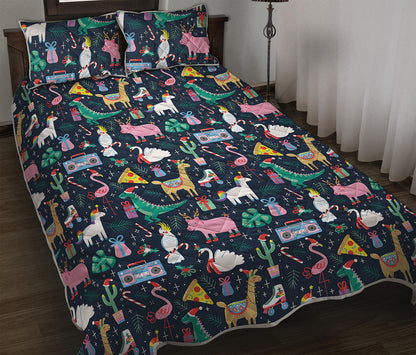 Funny Christmas Animals Pattern Print Quilt Bed Set