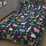 Funny Christmas Animals Pattern Print Quilt Bed Set
