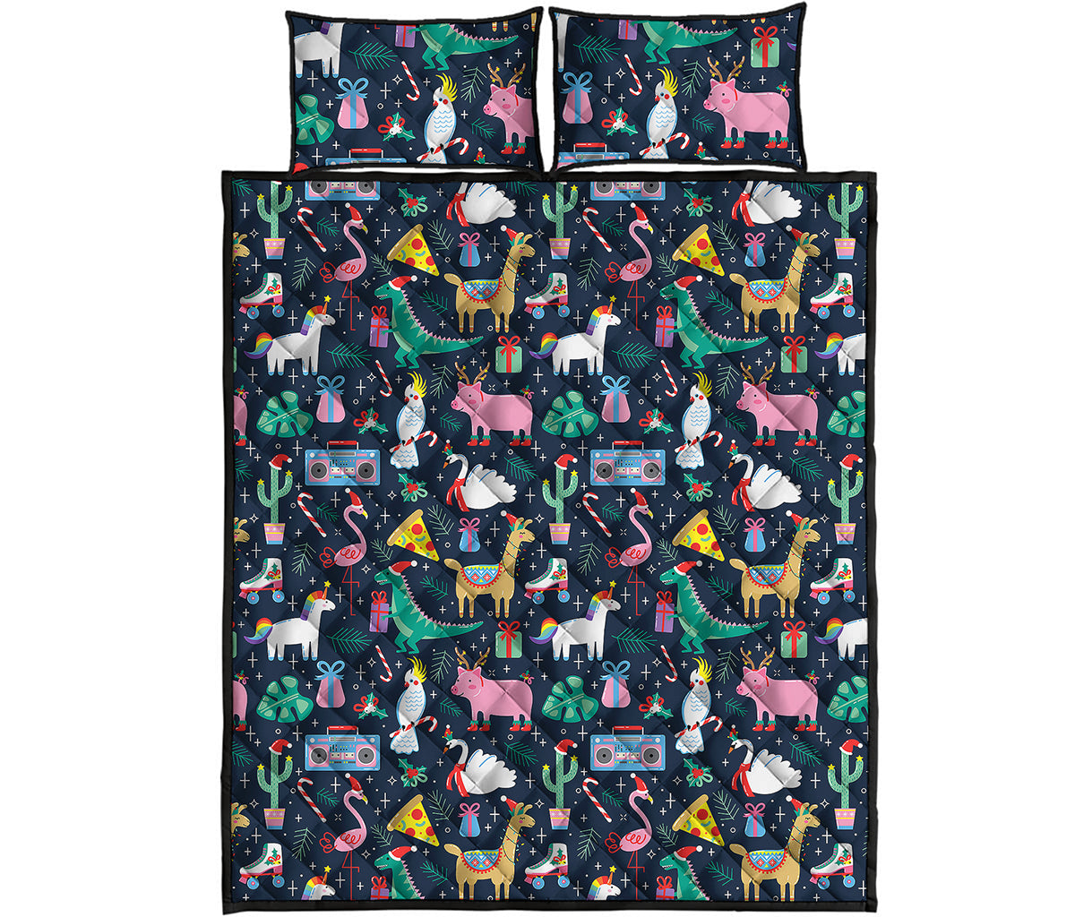 Funny Christmas Animals Pattern Print Quilt Bed Set