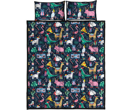 Funny Christmas Animals Pattern Print Quilt Bed Set