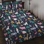 Funny Christmas Animals Pattern Print Quilt Bed Set