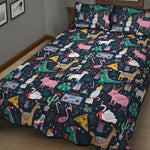 Funny Christmas Animals Pattern Print Quilt Bed Set