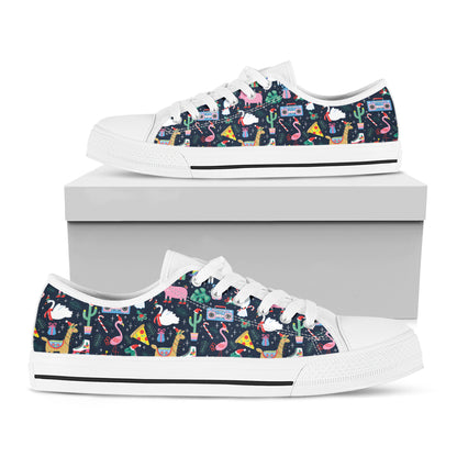 Funny Christmas Animals Pattern Print White Low Top Shoes