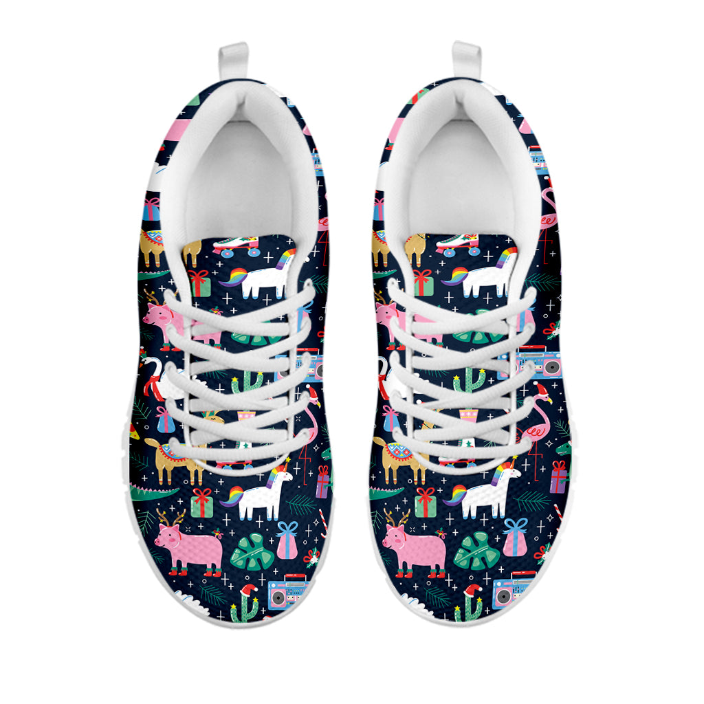 Funny Christmas Animals Pattern Print White Sneakers