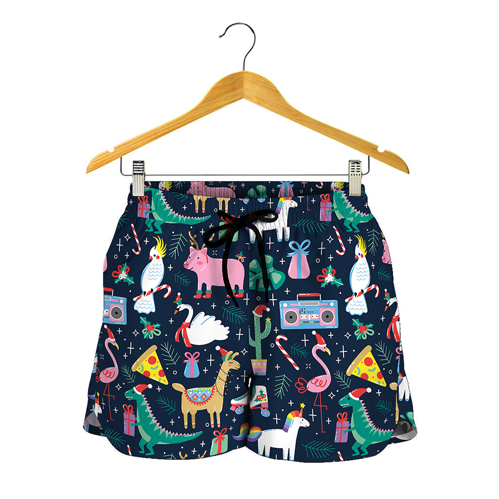 Funny Christmas Animals Pattern Print Women's Shorts