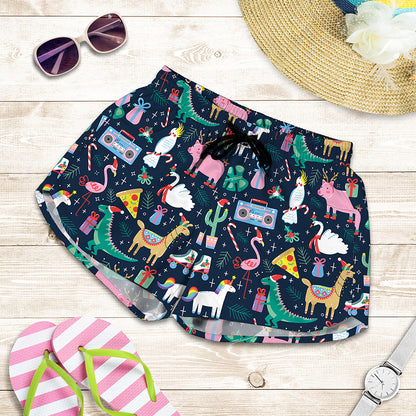 Funny Christmas Animals Pattern Print Women's Shorts