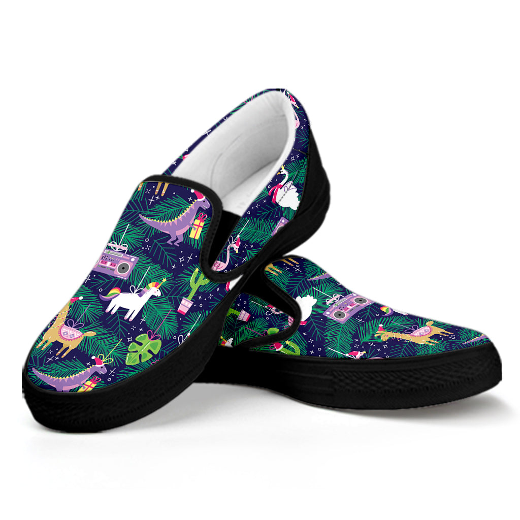 Funny Christmas Decoration Pattern Print Black Slip On Shoes