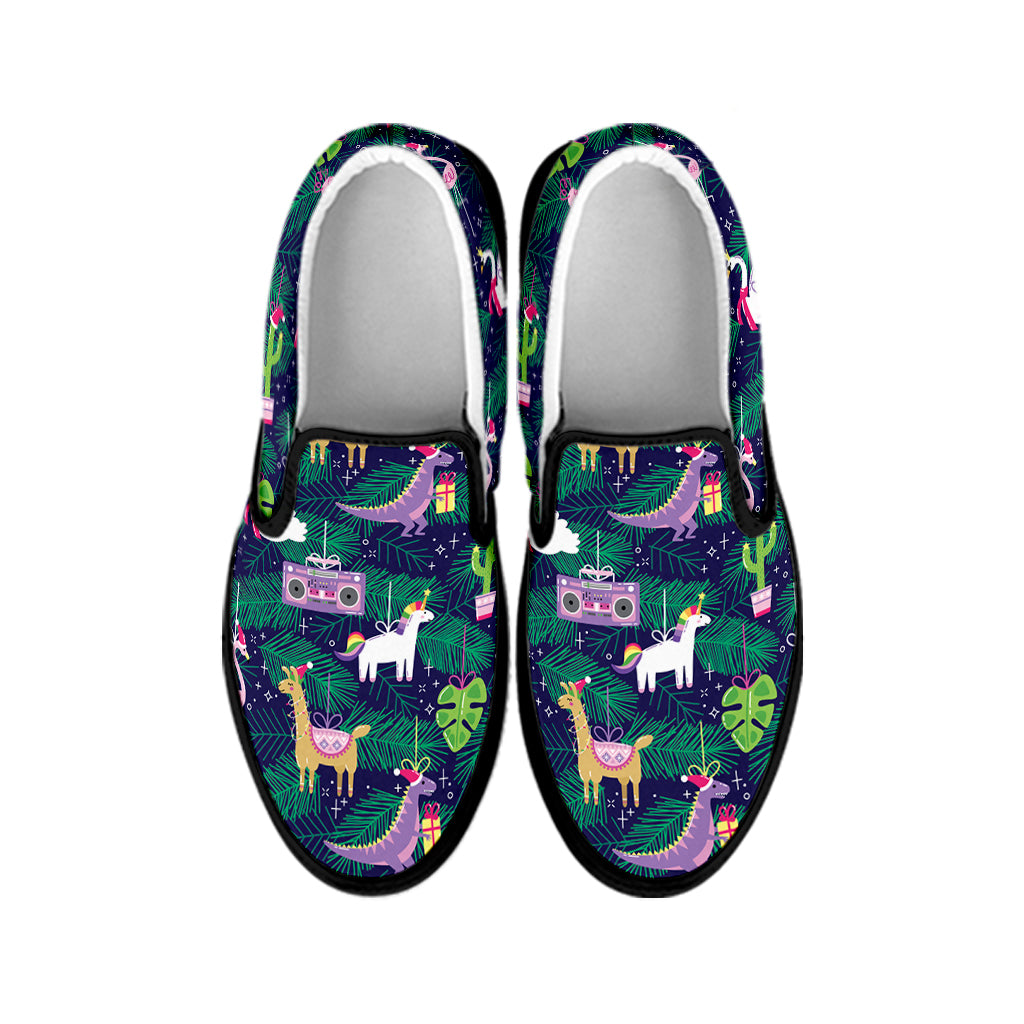 Funny Christmas Decoration Pattern Print Black Slip On Shoes