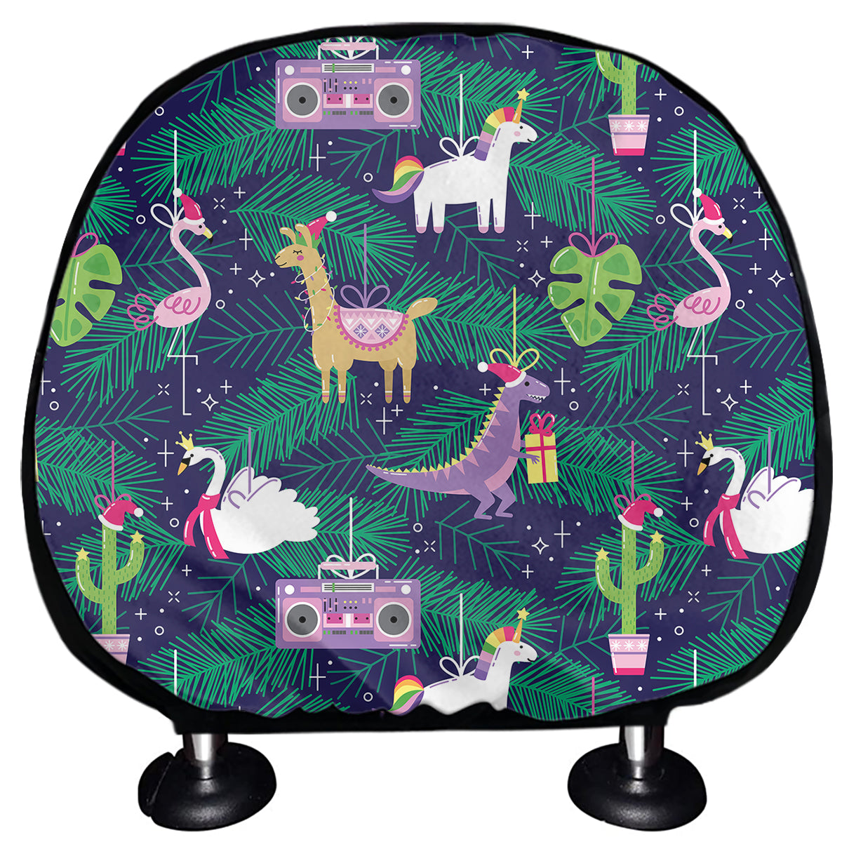 Funny Christmas Decoration Pattern Print Car Headrest Covers