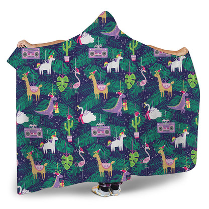 Funny Christmas Decoration Pattern Print Hooded Blanket
