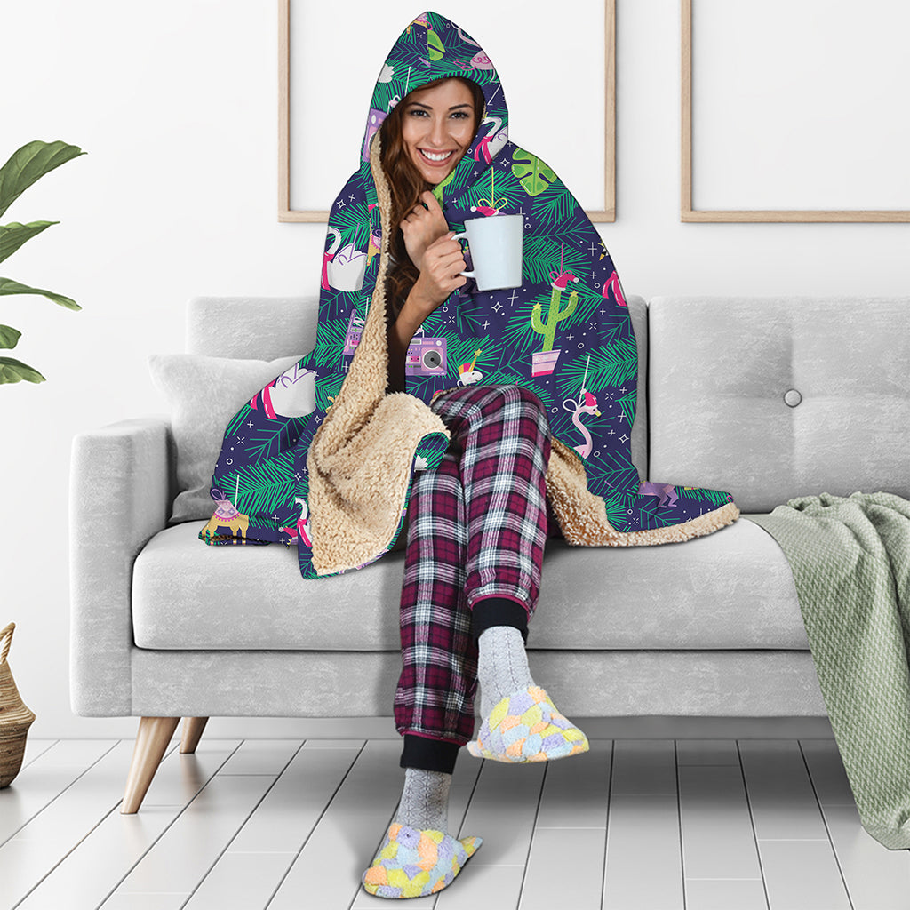 Funny Christmas Decoration Pattern Print Hooded Blanket