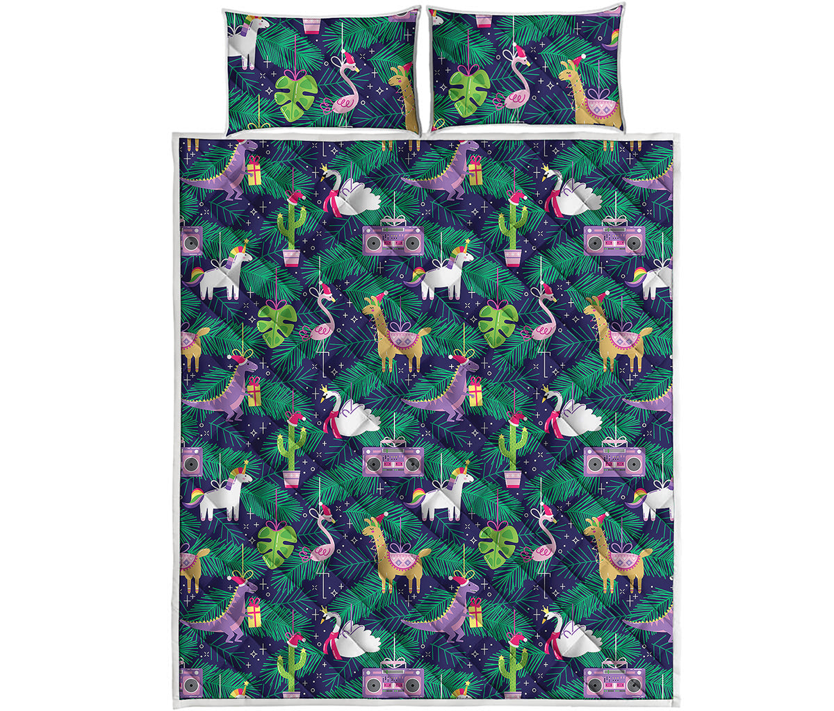 Funny Christmas Decoration Pattern Print Quilt Bed Set