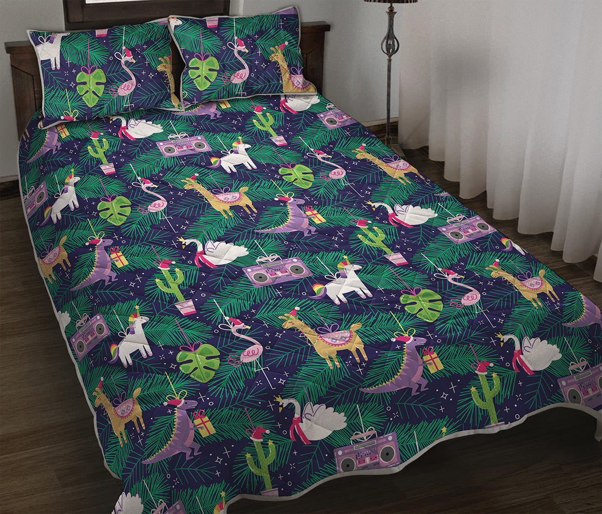 Funny Christmas Decoration Pattern Print Quilt Bed Set
