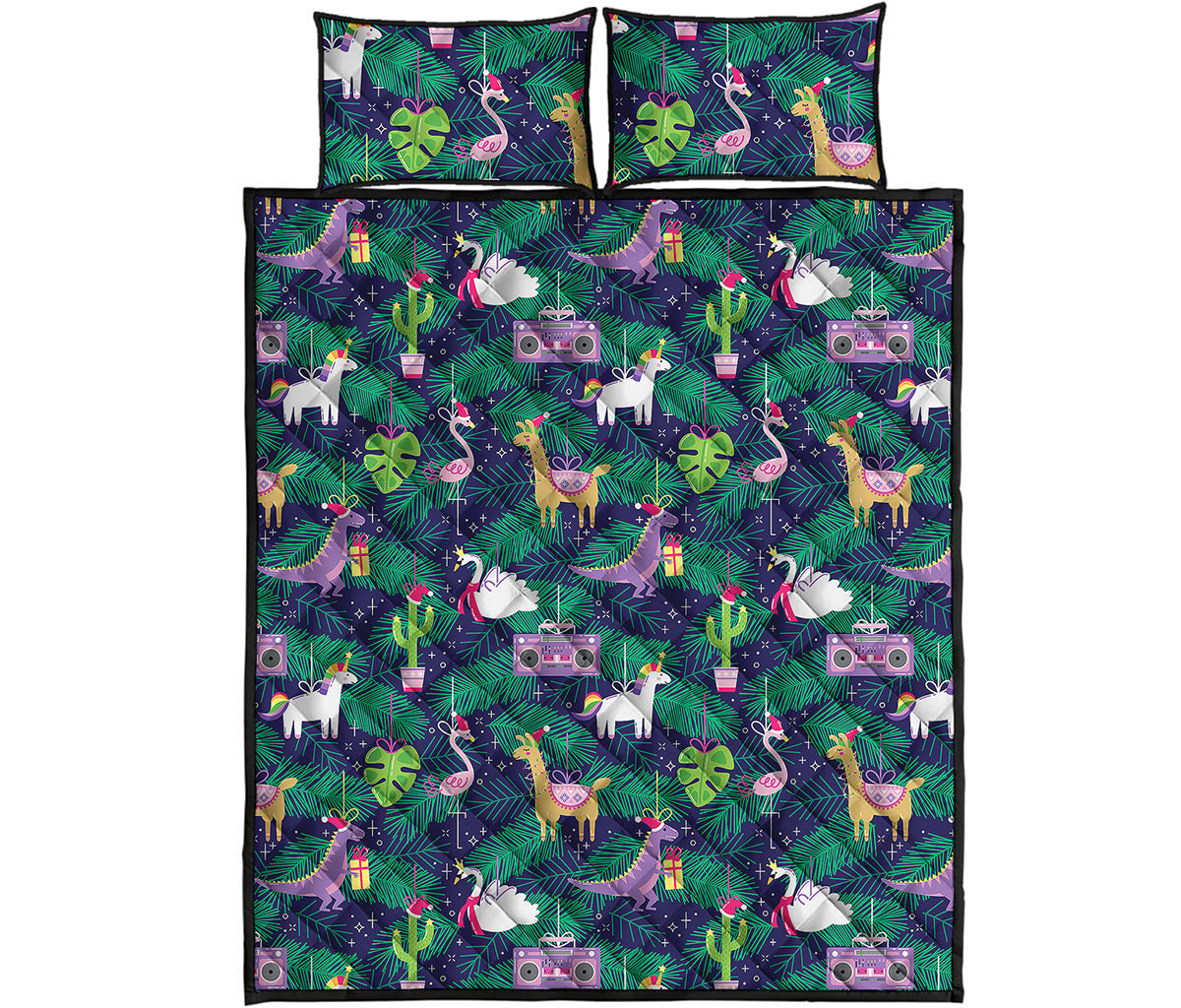 Funny Christmas Decoration Pattern Print Quilt Bed Set