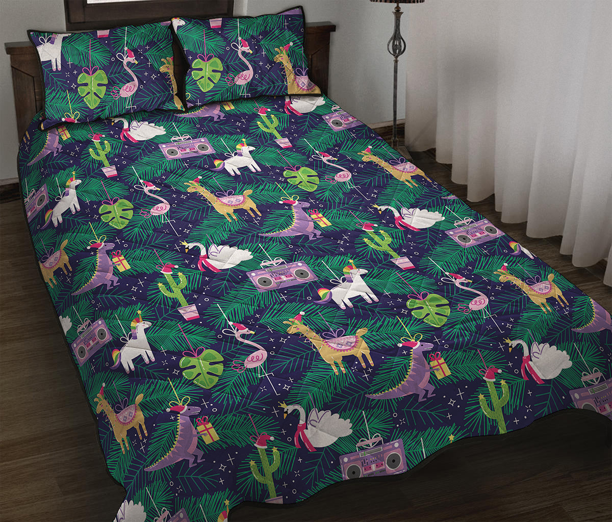 Funny Christmas Decoration Pattern Print Quilt Bed Set