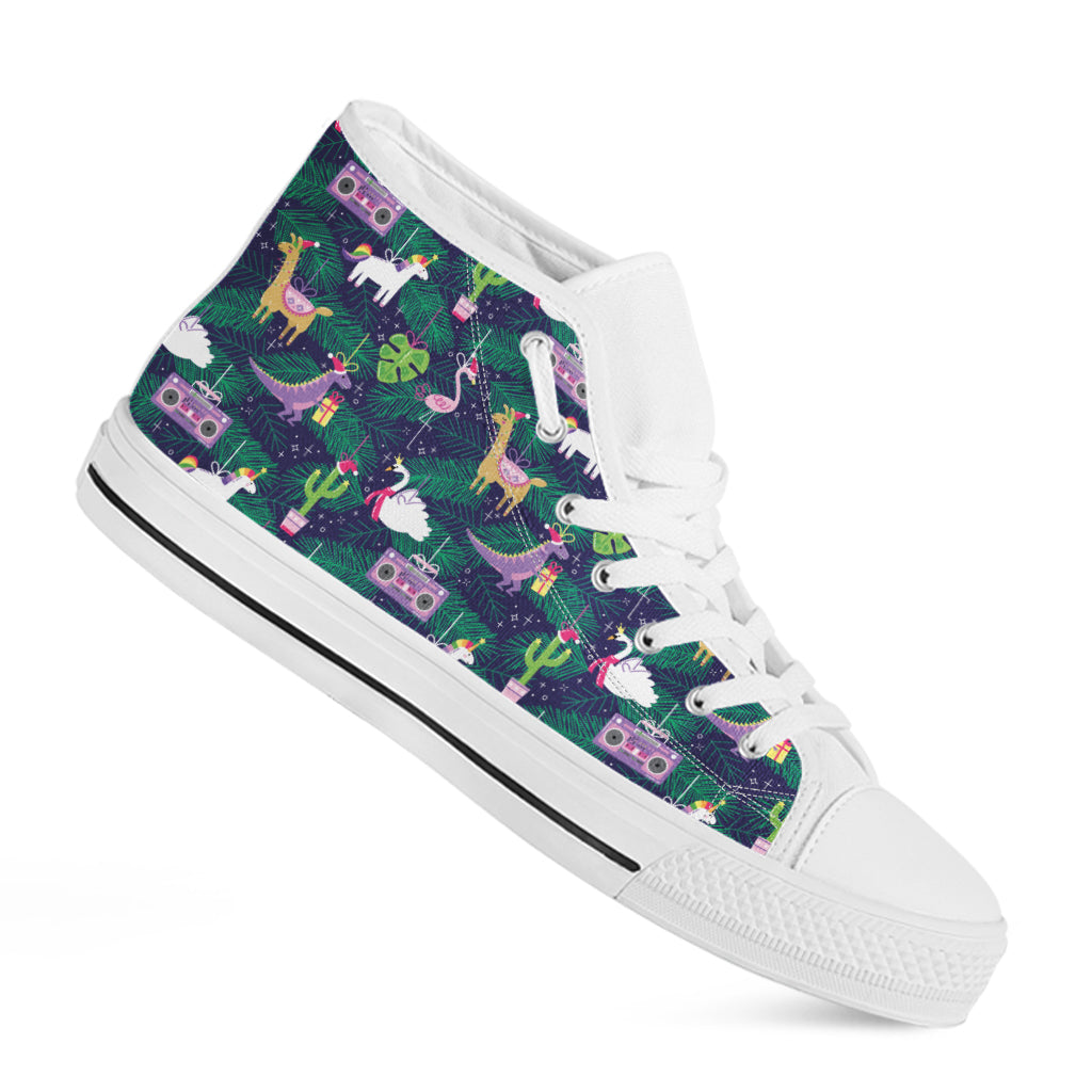 Funny Christmas Decoration Pattern Print White High Top Shoes