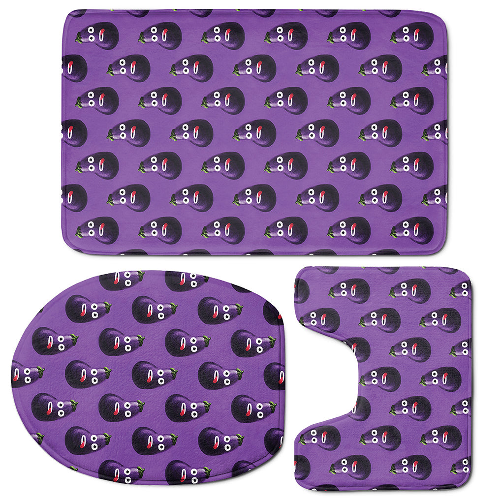 Funny Eggplant Pattern Print 3 Piece Bath Mat Set
