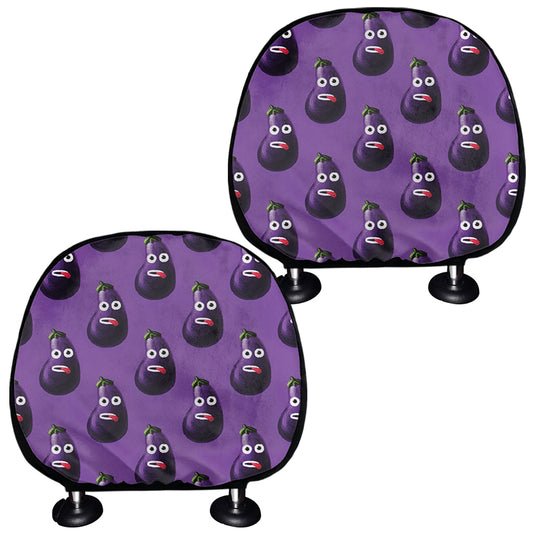 Funny Eggplant Pattern Print Car Headrest Covers