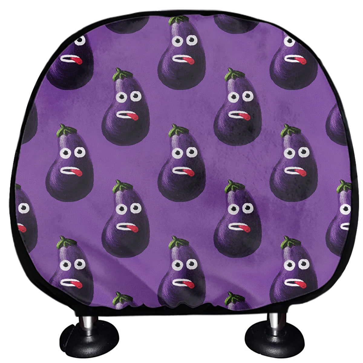 Funny Eggplant Pattern Print Car Headrest Covers