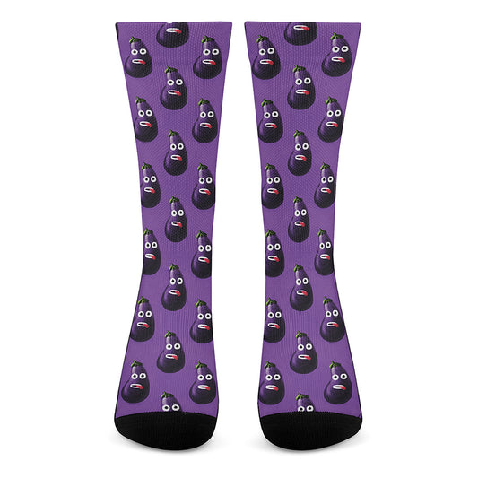 Funny Eggplant Pattern Print Crew Socks