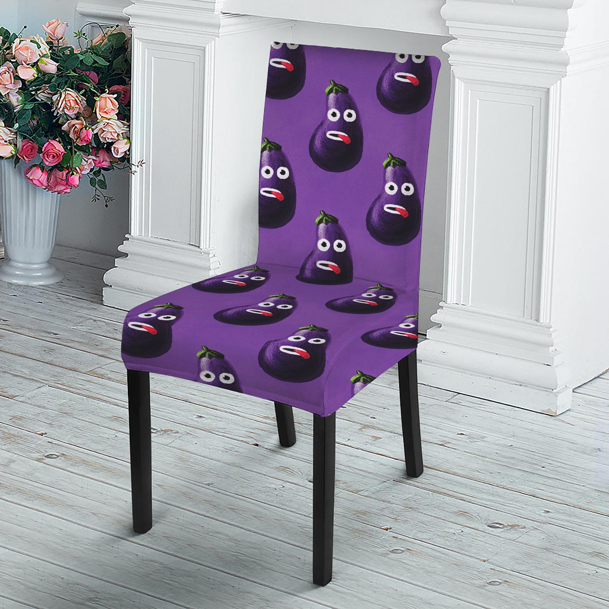 Funny Eggplant Pattern Print Dining Chair Slipcover