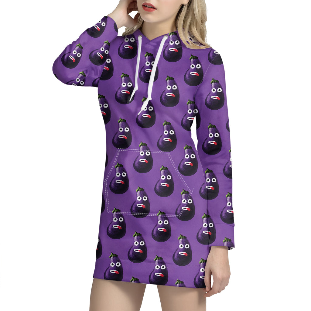 Funny Eggplant Pattern Print Hoodie Dress