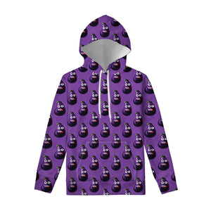 Funny Eggplant Pattern Print Pullover Hoodie